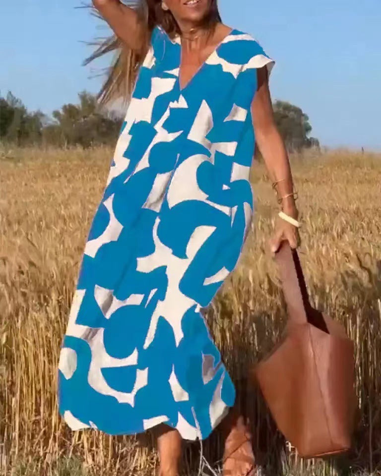 Women's Lace Flowy Abstract Print Maxi Dress