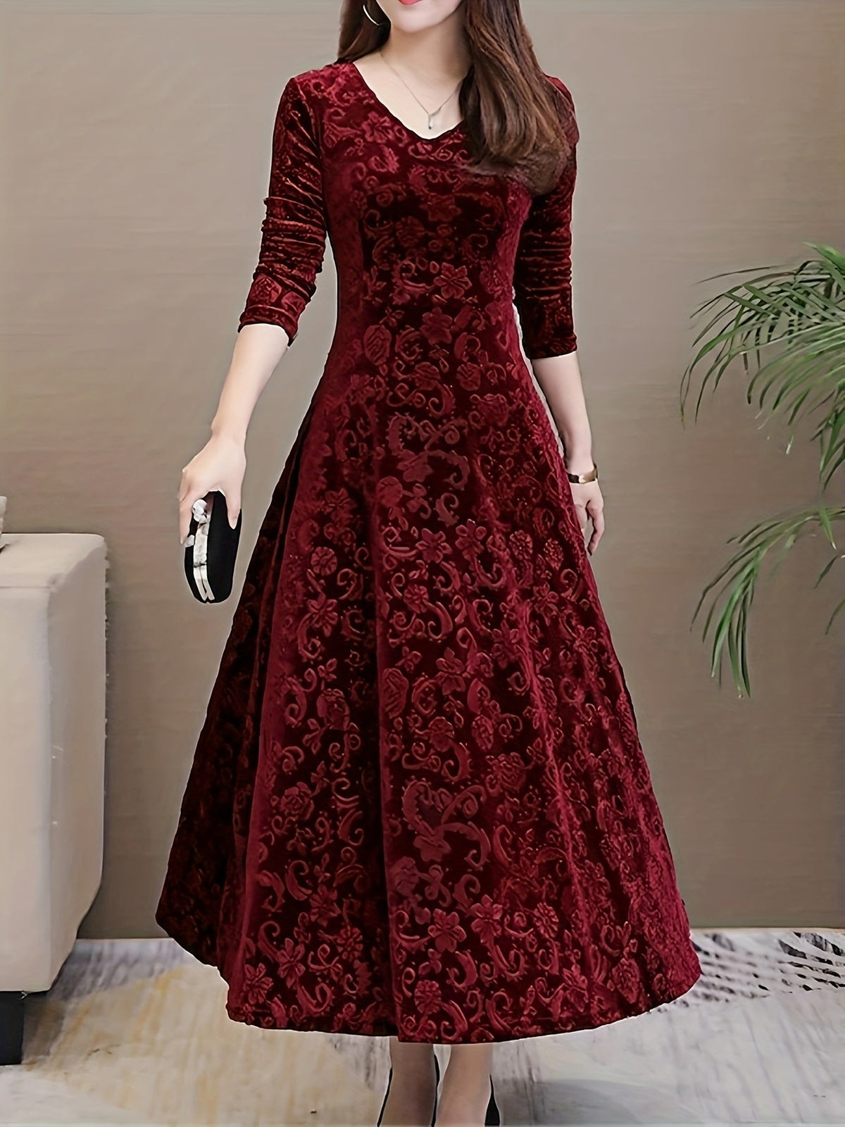 Vivienne | Women's Elegant Long-Sleeve Midi Dress product view