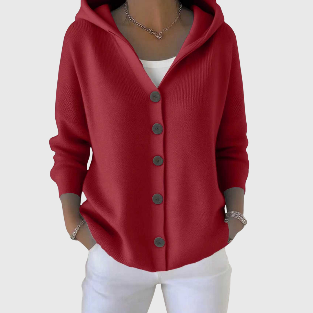 Kathleen | Women's Hooded Button-Front Cardigan with Long Sleeves and Relaxed Fit