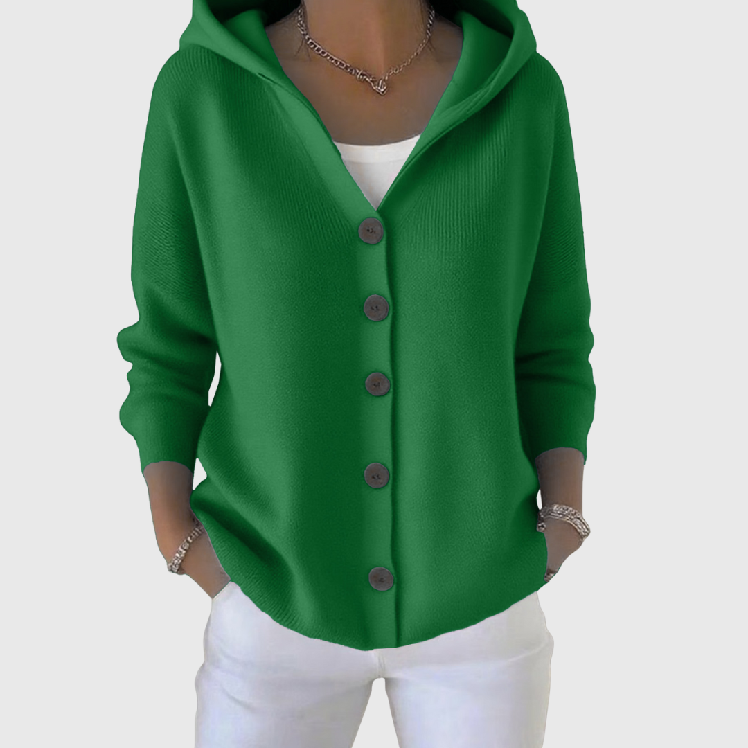 Kathleen | Women's Hooded Button-Front Cardigan with Long Sleeves and Relaxed Fit