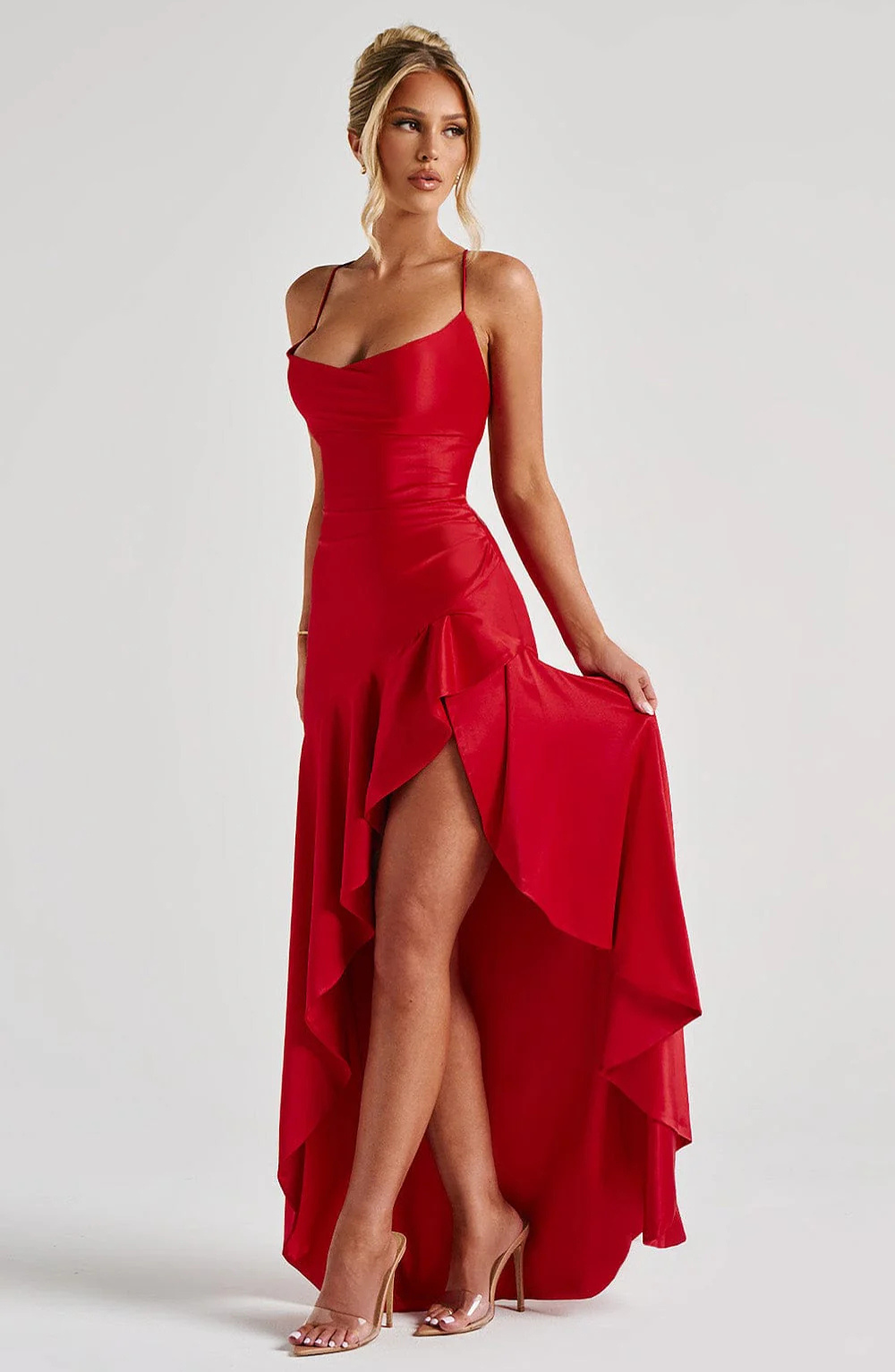 Elara | Asymmetrical Ruffle Maxi Dress
