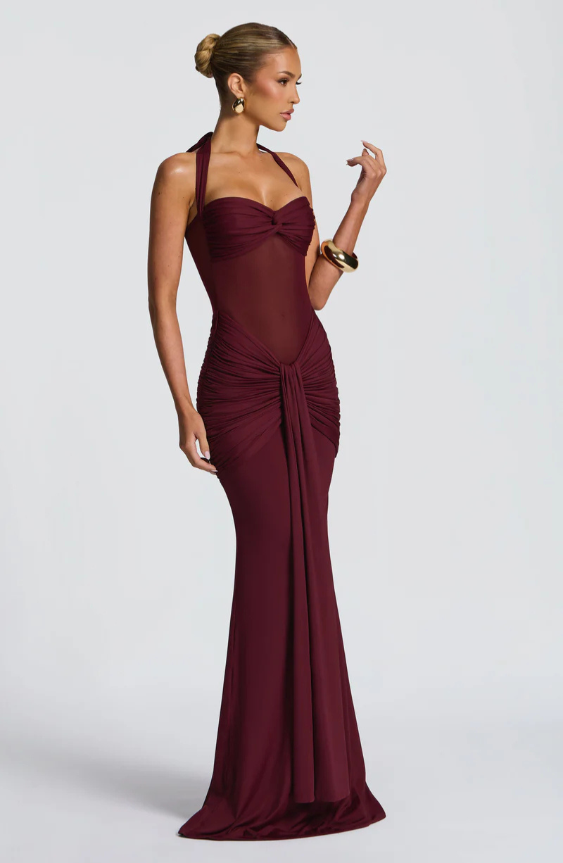 Catalina | Halter Ruched Maxi Dress