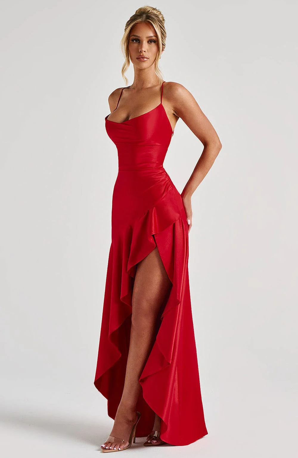 Elara | Asymmetrical Ruffle Maxi Dress