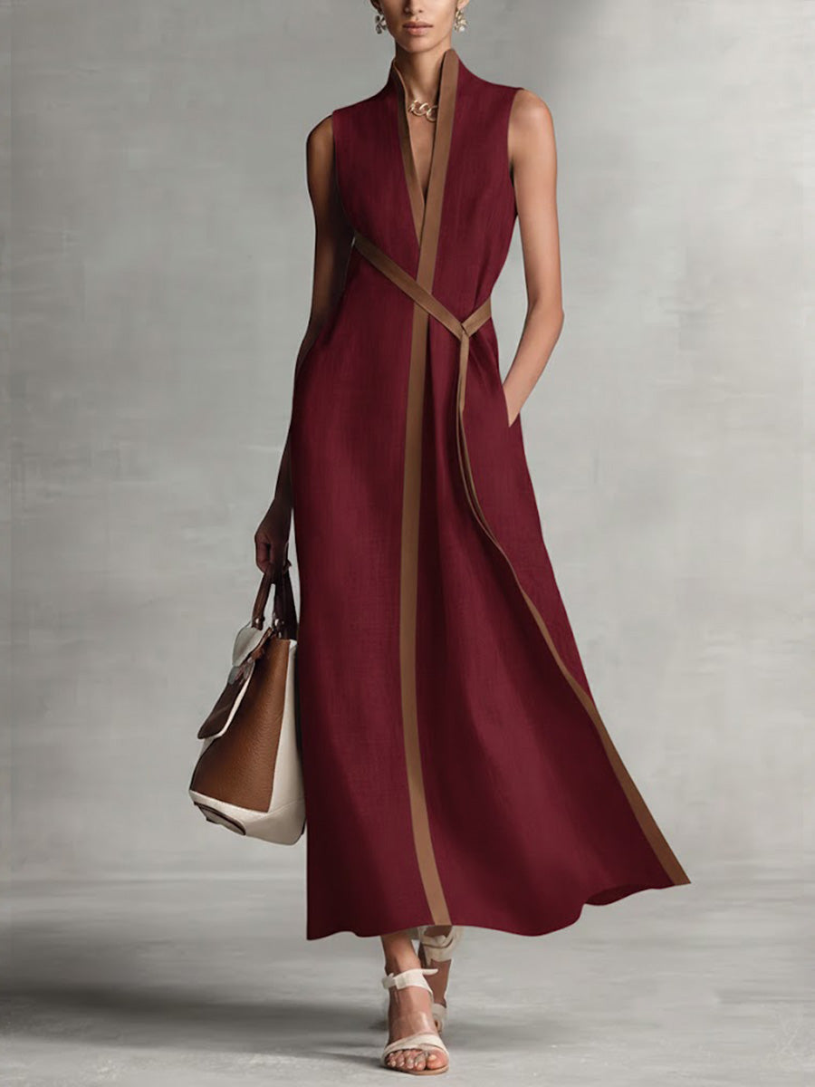 Elowen | Women's Contrast-Trim Sleeveless Midi Dress product view