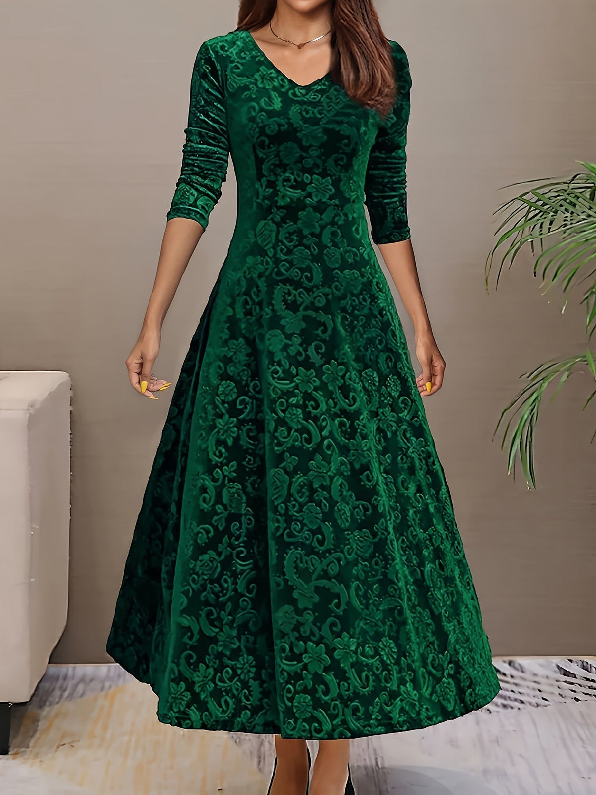 Vivienne | Women's Elegant Long-Sleeve Midi Dress product view