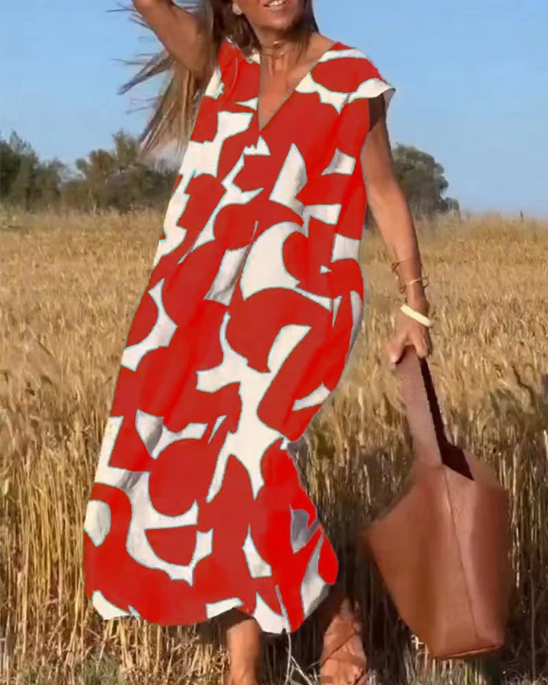 Women's Lace Flowy Abstract Print Maxi Dress