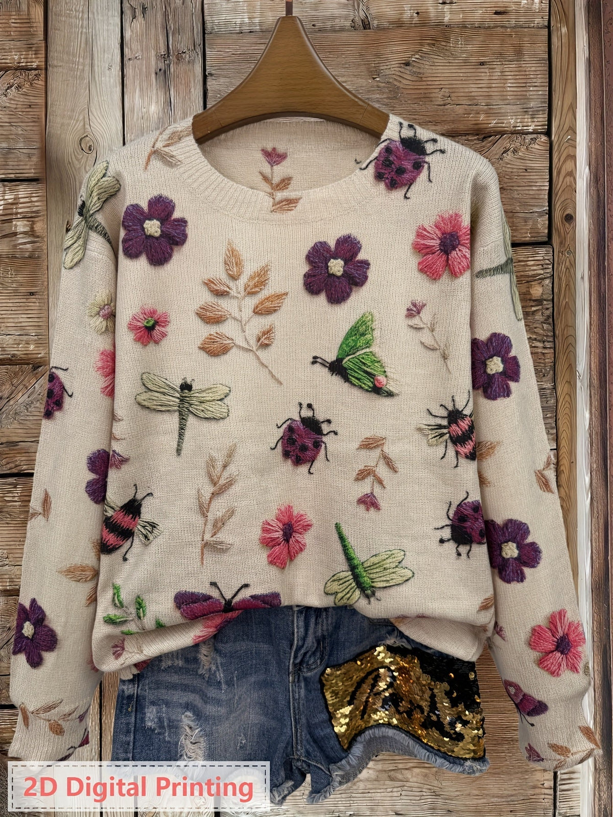Iris | Women's Botanical-Print Crewneck Sweater
