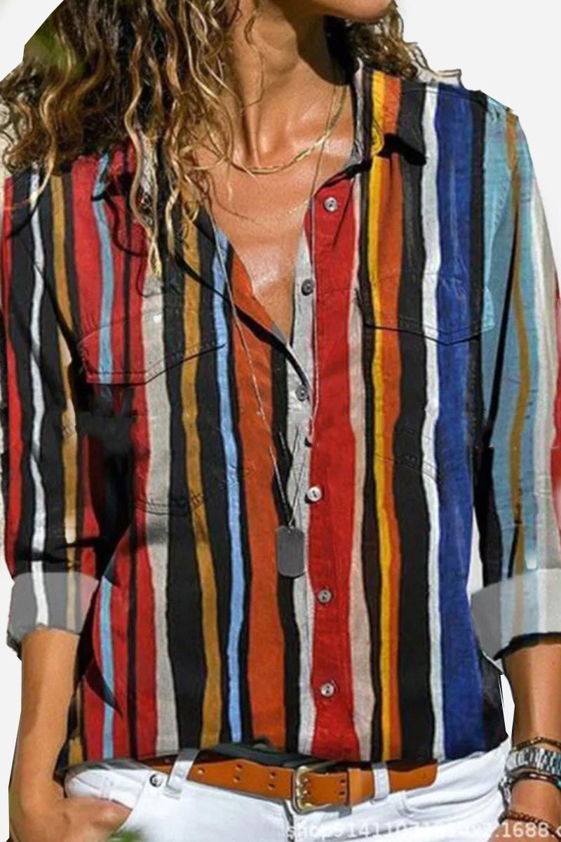 Women's Colorful Striped Button Down Long Sleeve Shirt