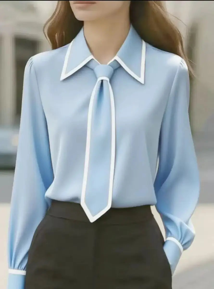 Celine | Women's Contrast-Tie Collared Blouse