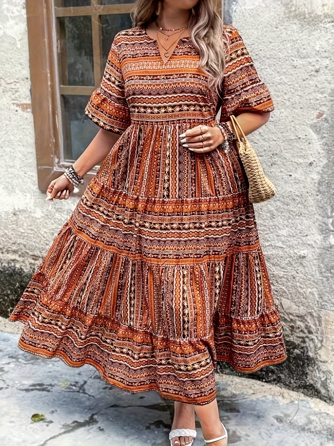 Women's Boho Flowy Printed Draped Dress