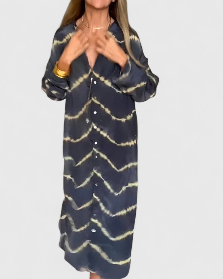 Women's Tie Dye Print Button Down Midi Shirt Dress