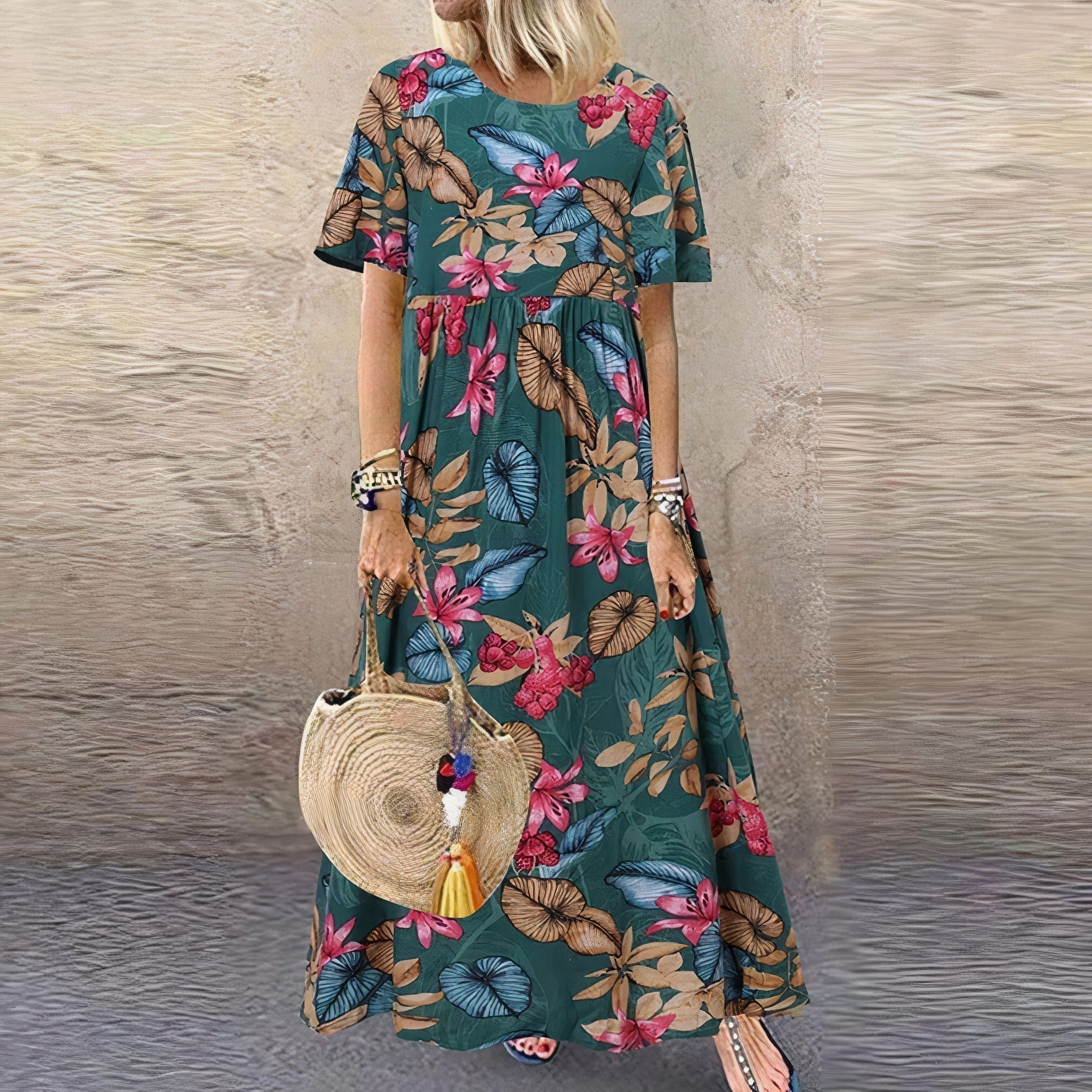 Women's Floral Lace Flowy Draped Maxi Dress