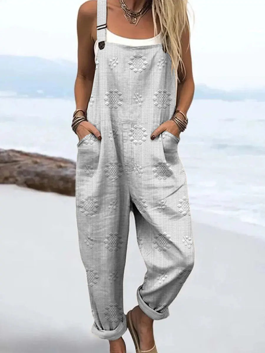 Angela | Women's Relaxed Fit Sleeveless Jumpsuit with Wide Straps, Pockets and Cuffed Hem