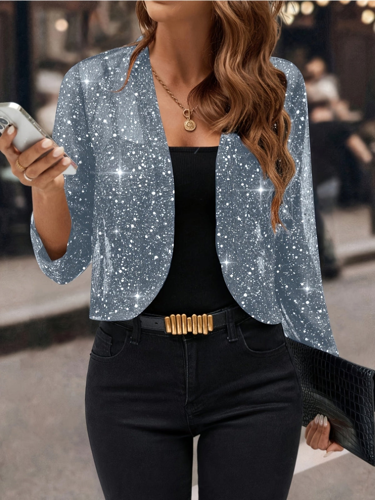 shimmer cropped jacket original product photo