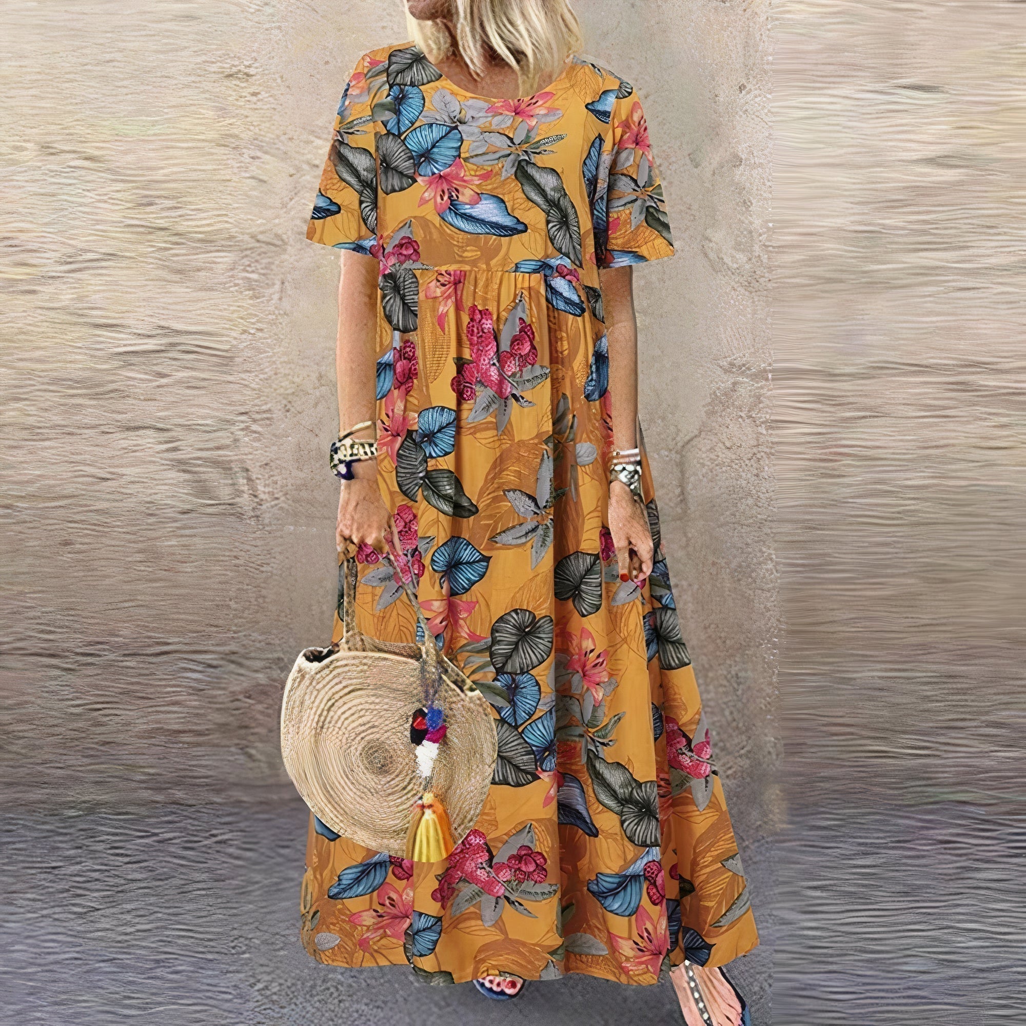 Women's Floral Lace Flowy Draped Maxi Dress
