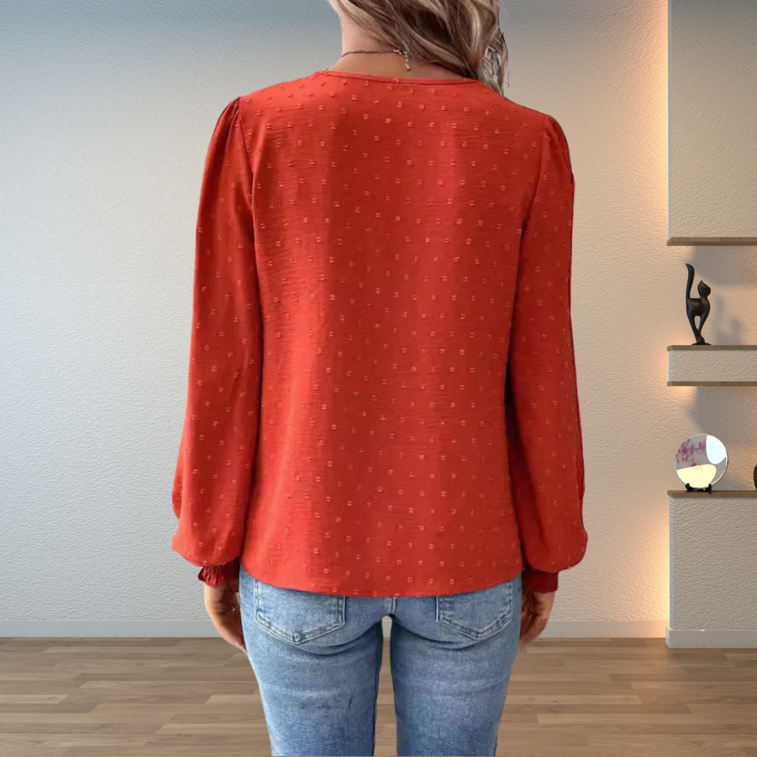 Women's V-Neck Lace-Trim Long-Sleeve Blouse