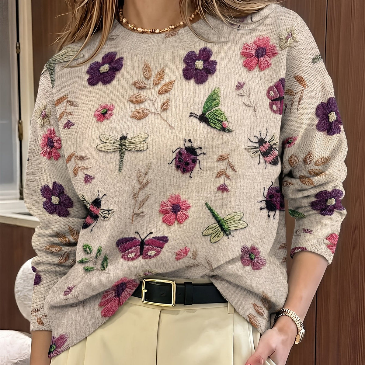 Iris | Women's Botanical-Print Crewneck Sweater