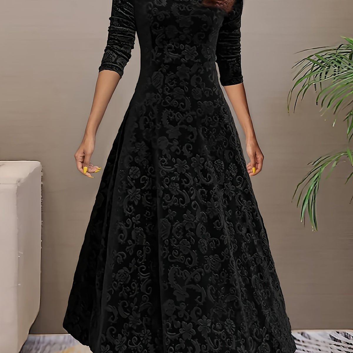 Vivienne | Women's Elegant Long-Sleeve Midi Dress product view