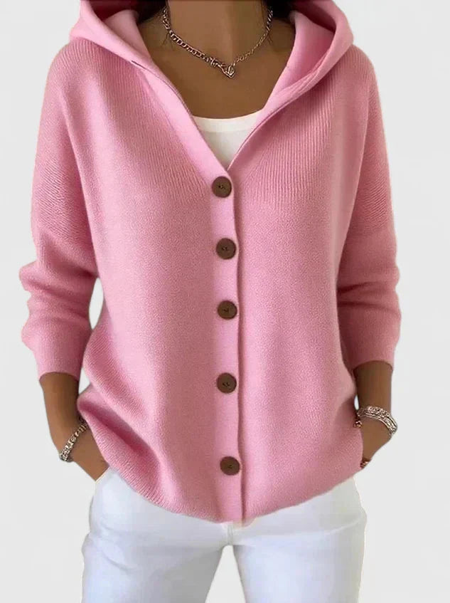 Kathleen | Women's Hooded Button-Front Cardigan with Long Sleeves and Relaxed Fit