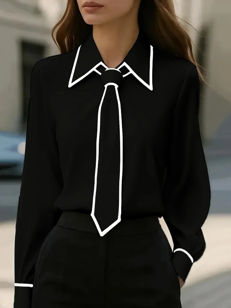 Celine | Women's Contrast-Tie Collared Blouse