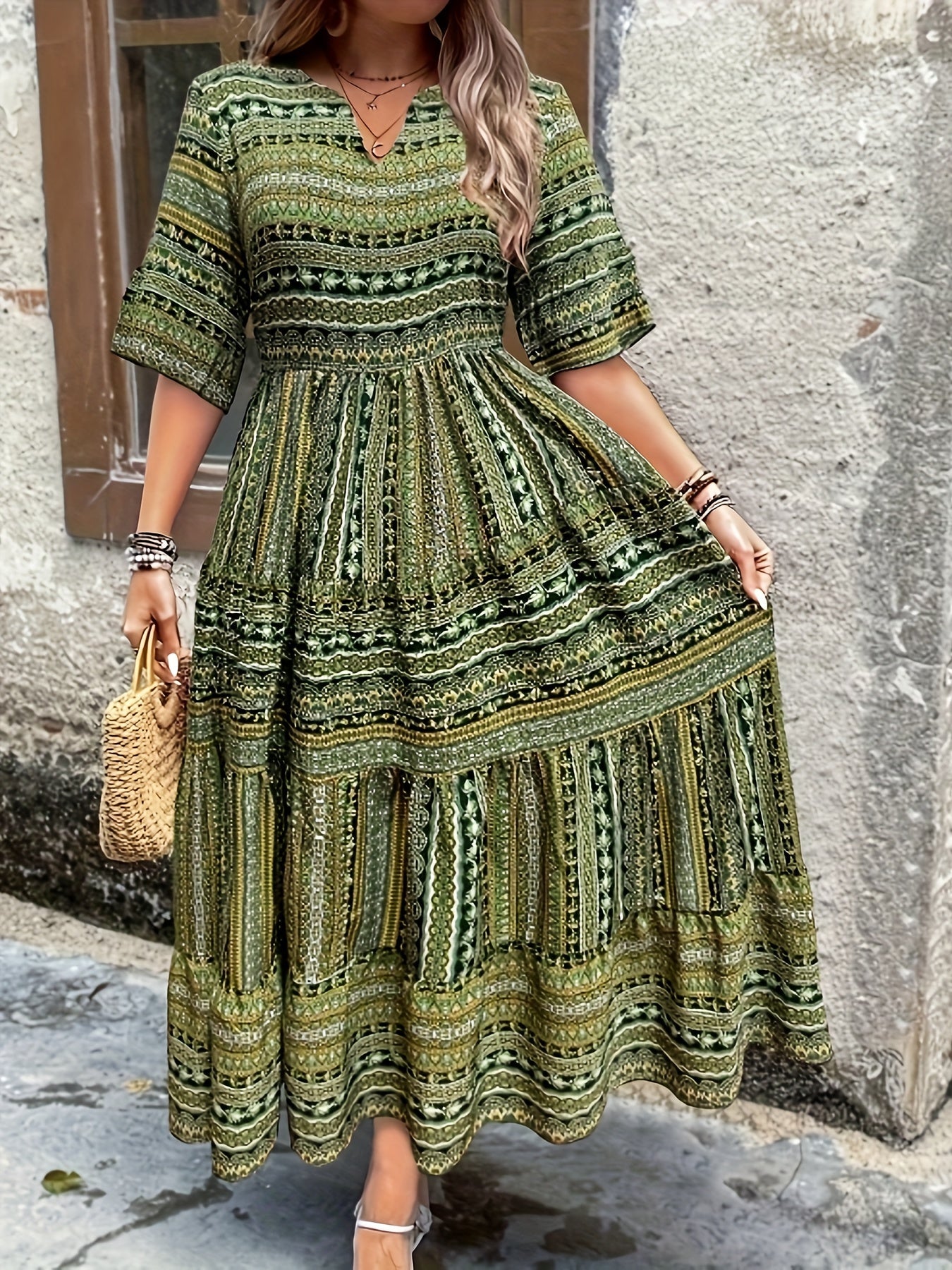 Women's Boho Flowy Printed Draped Dress
