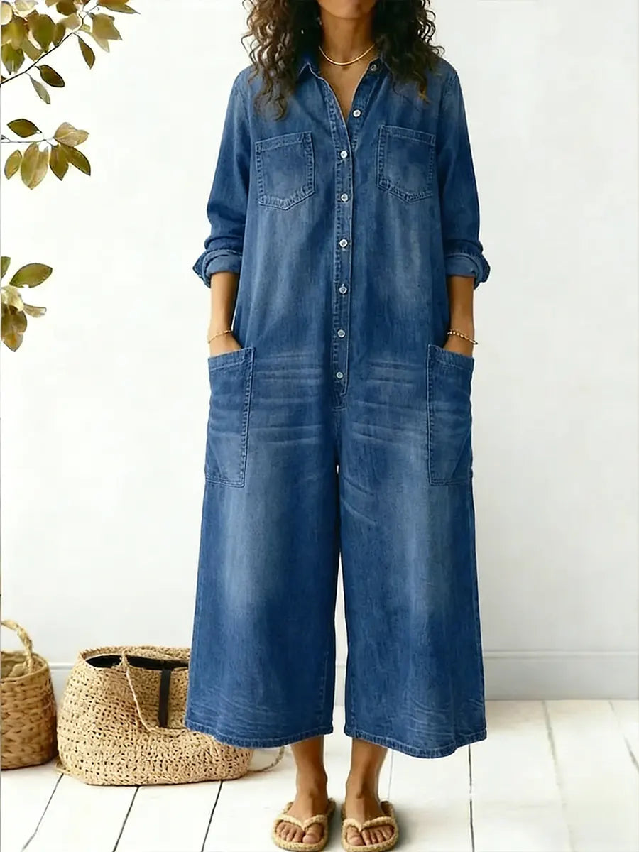 Women's Jumpsuit Long Sleeve Button Front Wide Leg