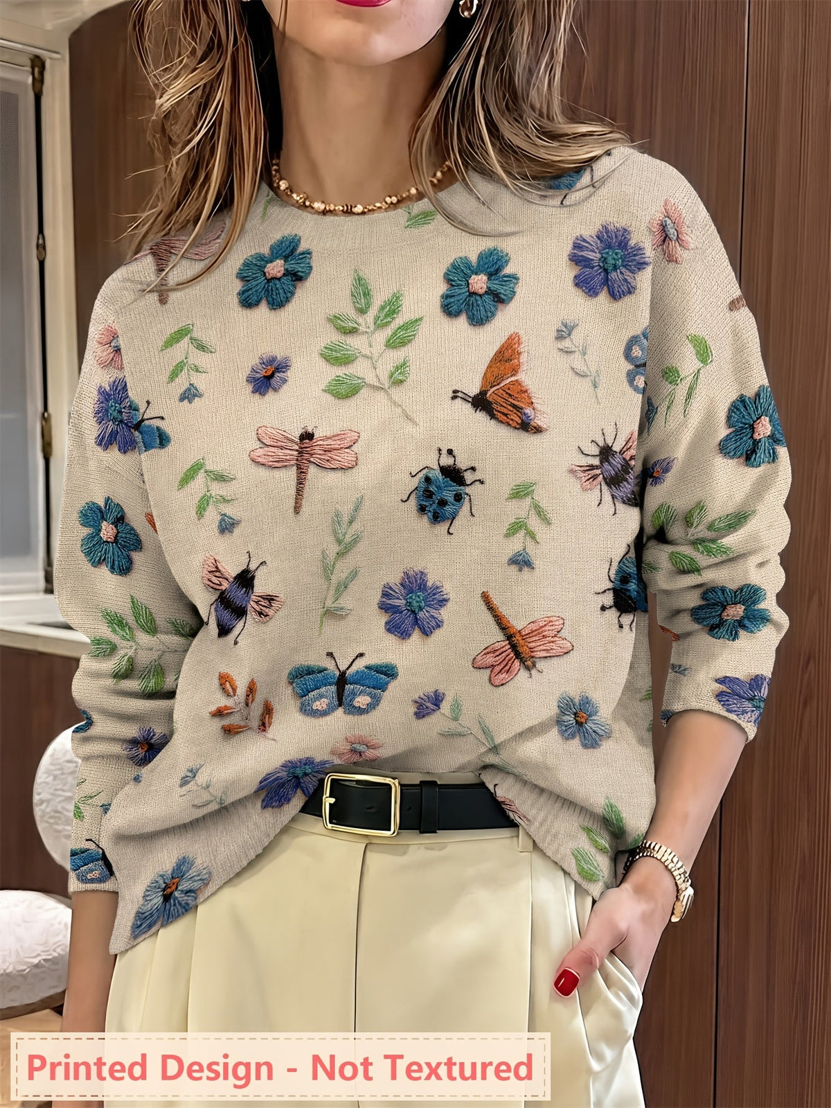 Iris | Women's Botanical-Print Crewneck Sweater