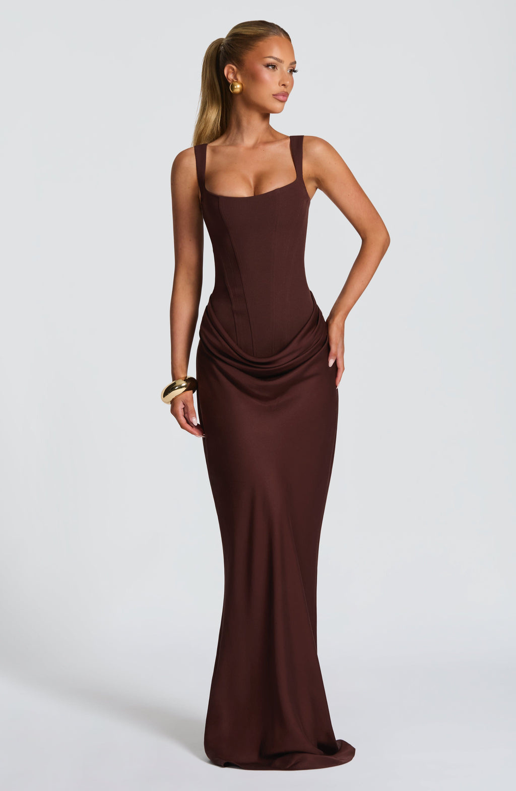 Valencia | Ruched Square Neck Maxi Dress