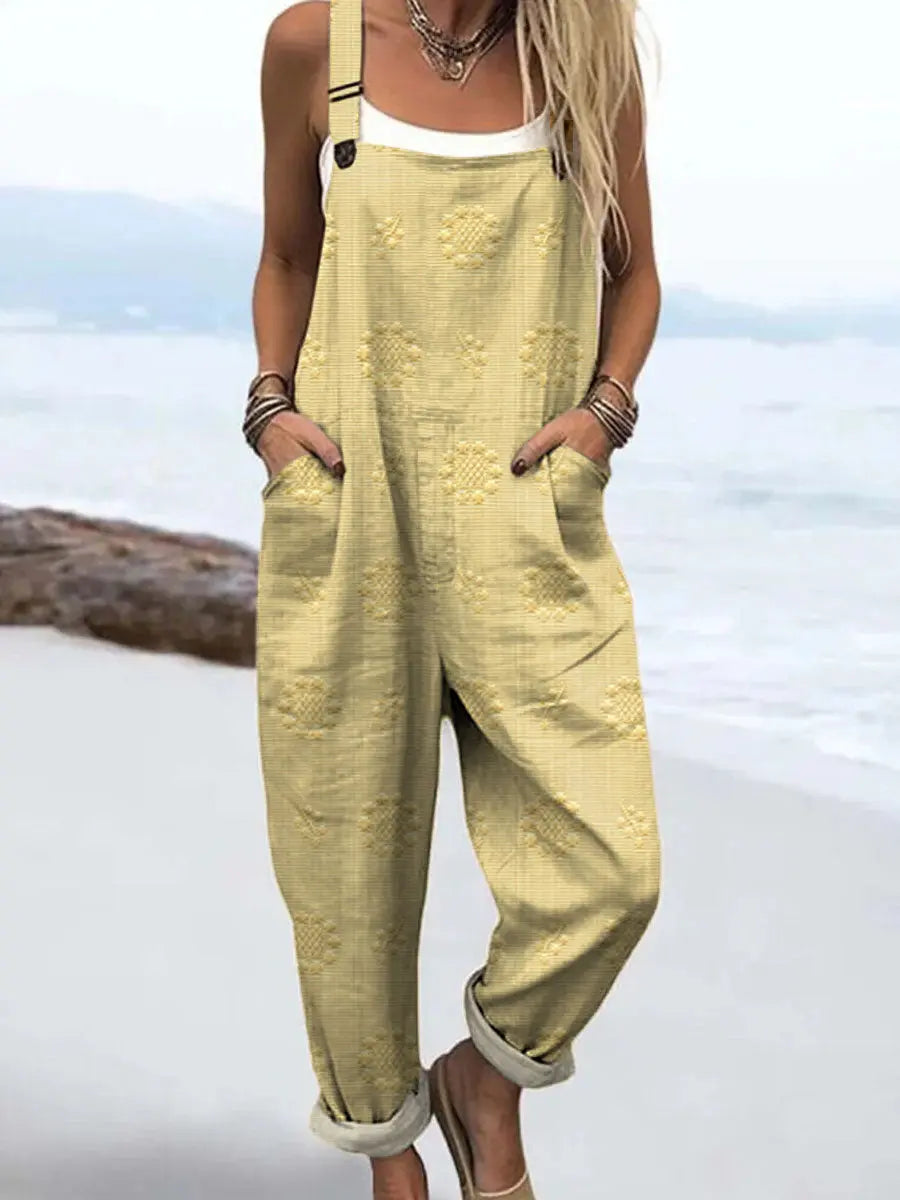 Angela | Women's Relaxed Fit Sleeveless Jumpsuit with Wide Straps, Pockets and Cuffed Hem
