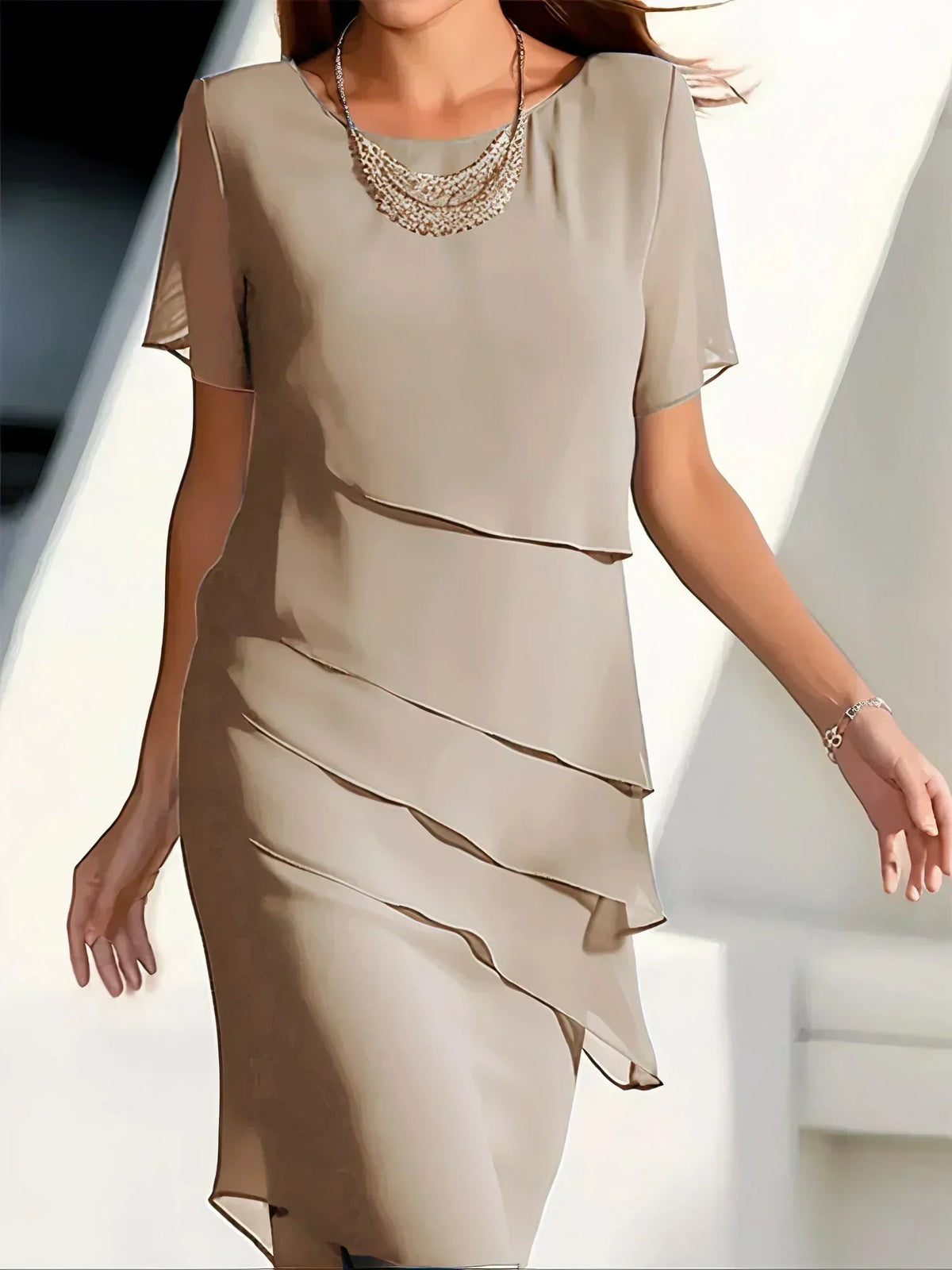 Maribel | Women's Timeless Short-Sleeve Layered Dress product view