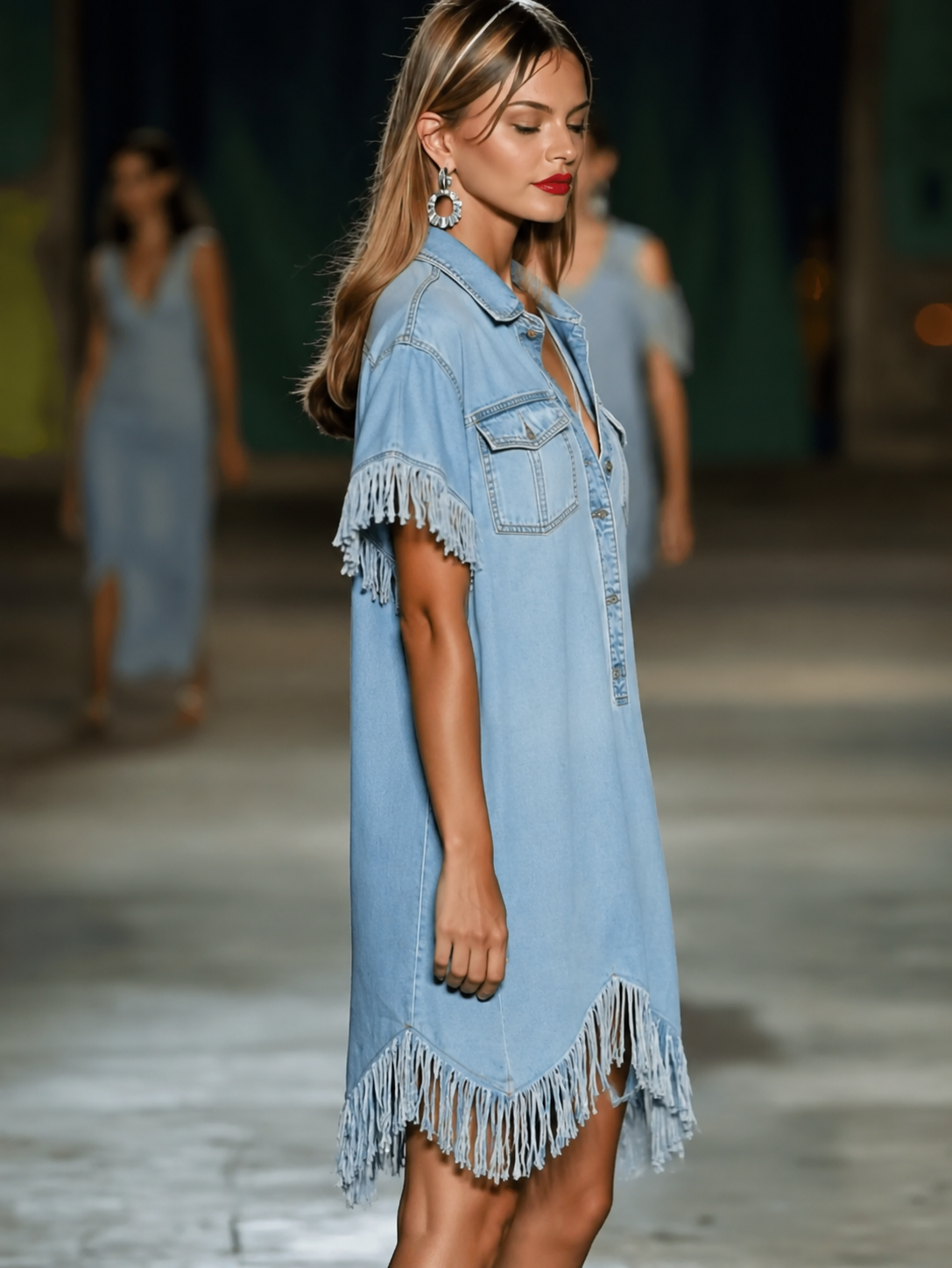 Women's Collared Fringe Mini Dress
