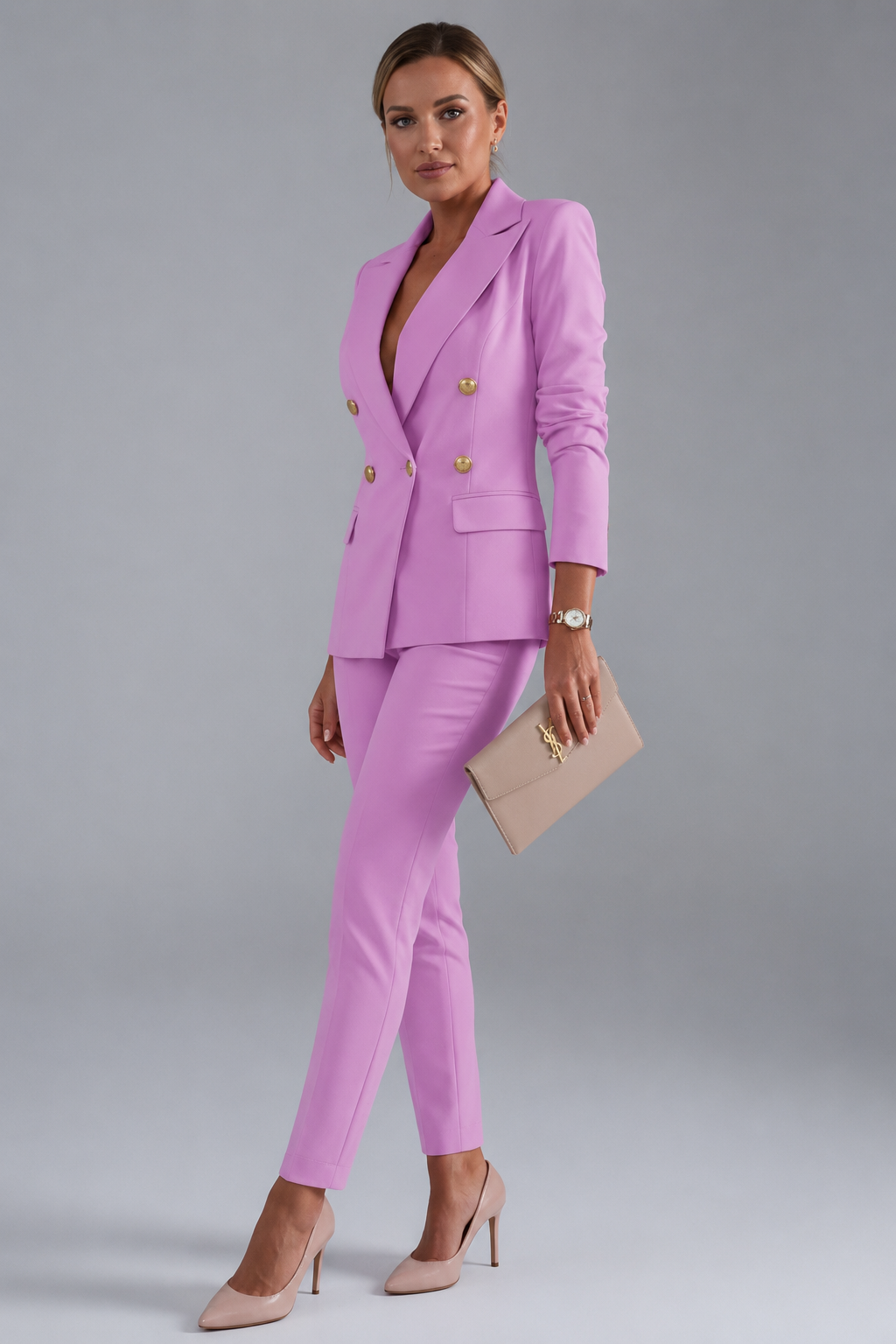 Victoria | Women's Double-Breasted Blazer and Pants Set with Notched Lapels and Straight Leg