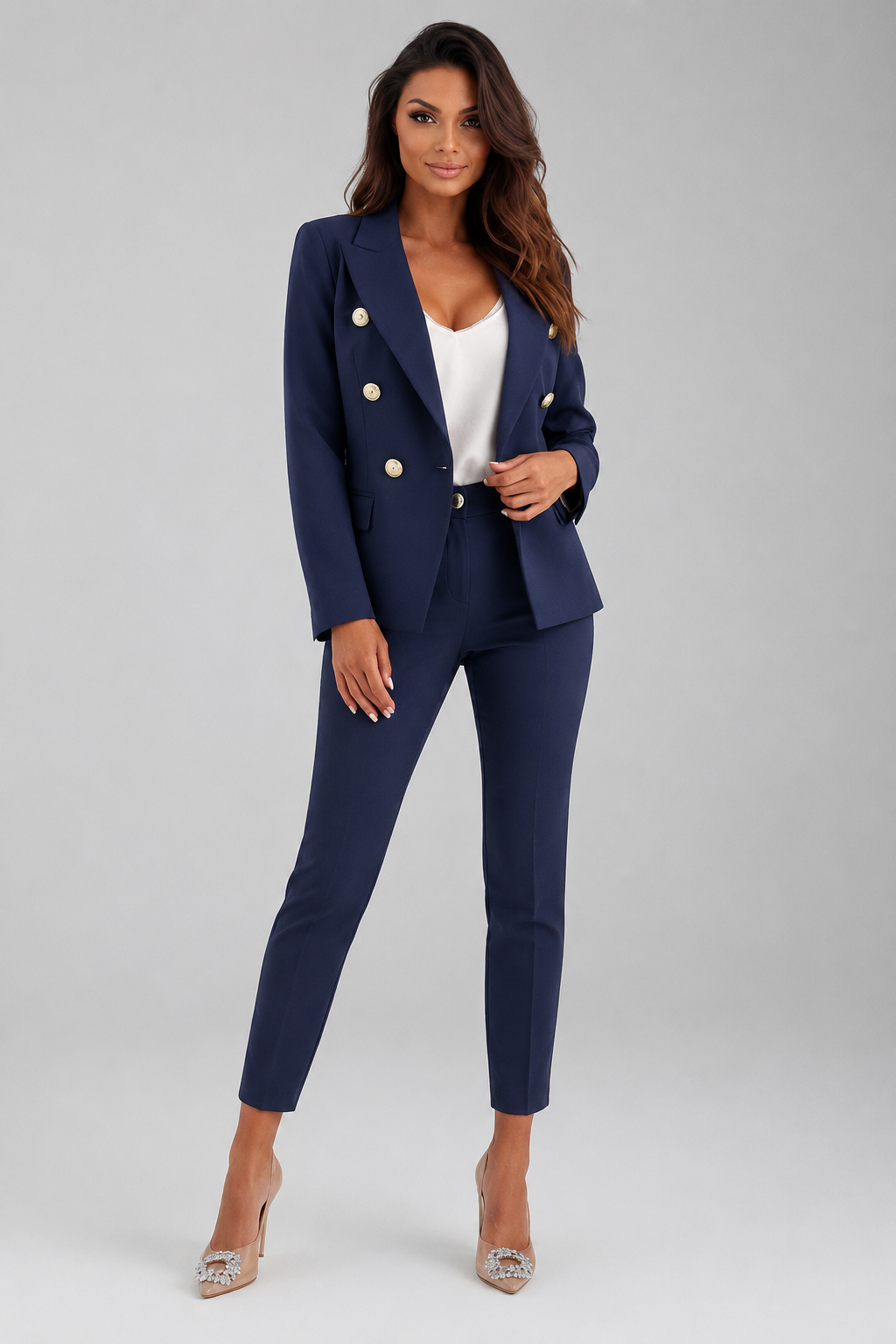 Victoria | Women's Double-Breasted Blazer and Pants Set with Notched Lapels and Straight Leg
