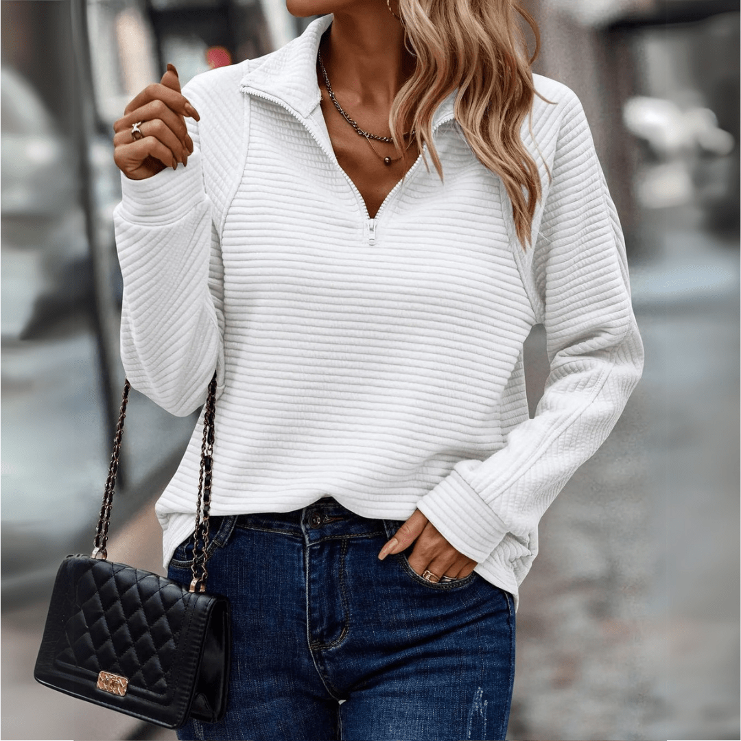 Women's Ribbed Half-Zip Collared Pullover