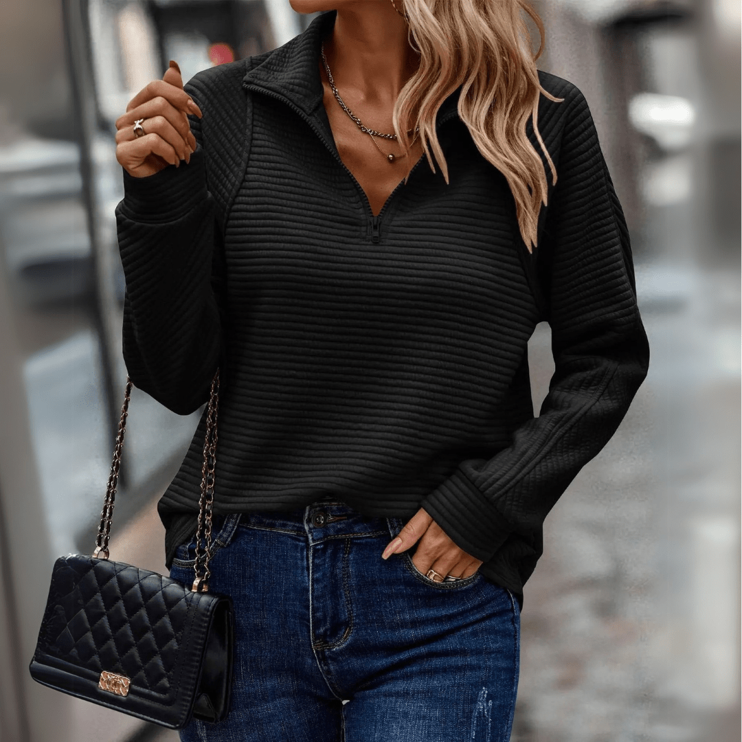 Women's Ribbed Half-Zip Collared Pullover