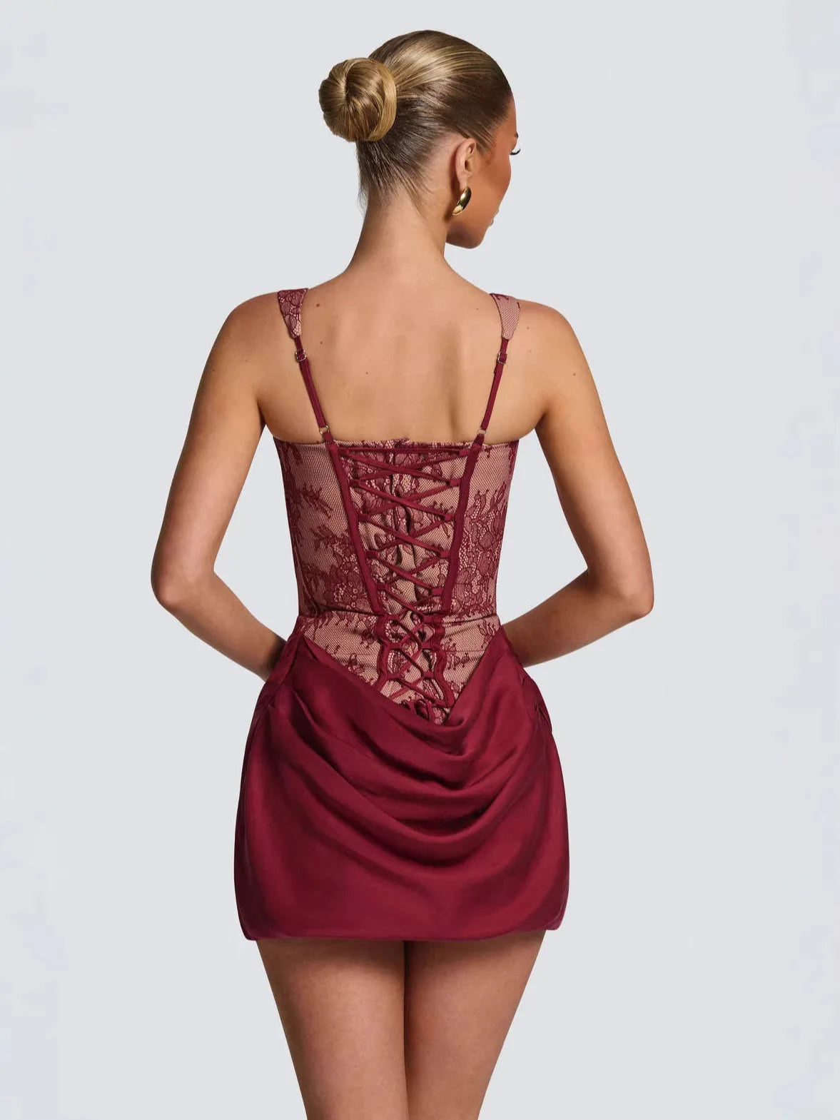 Florenne | Floral Lace Strapless Backless Mini Dress