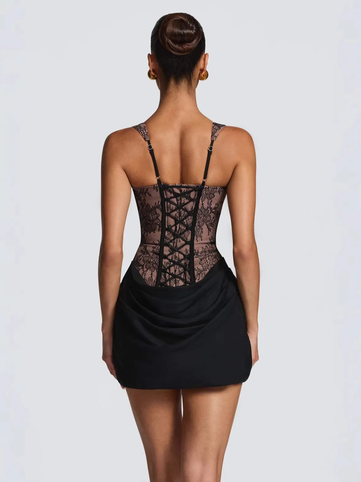 Florenne | Floral Lace Strapless Backless Mini Dress