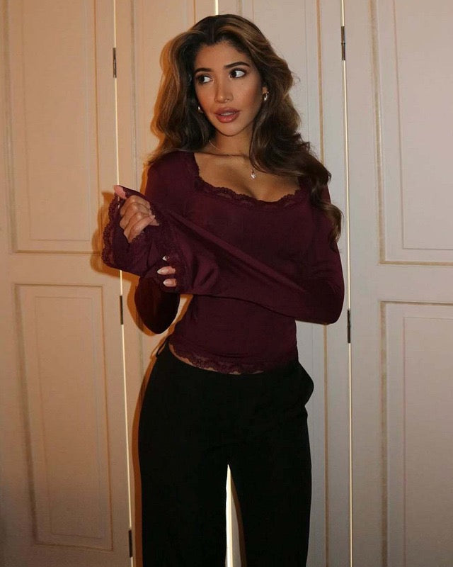 Noemi | Lace Trim Long Sleeve Top