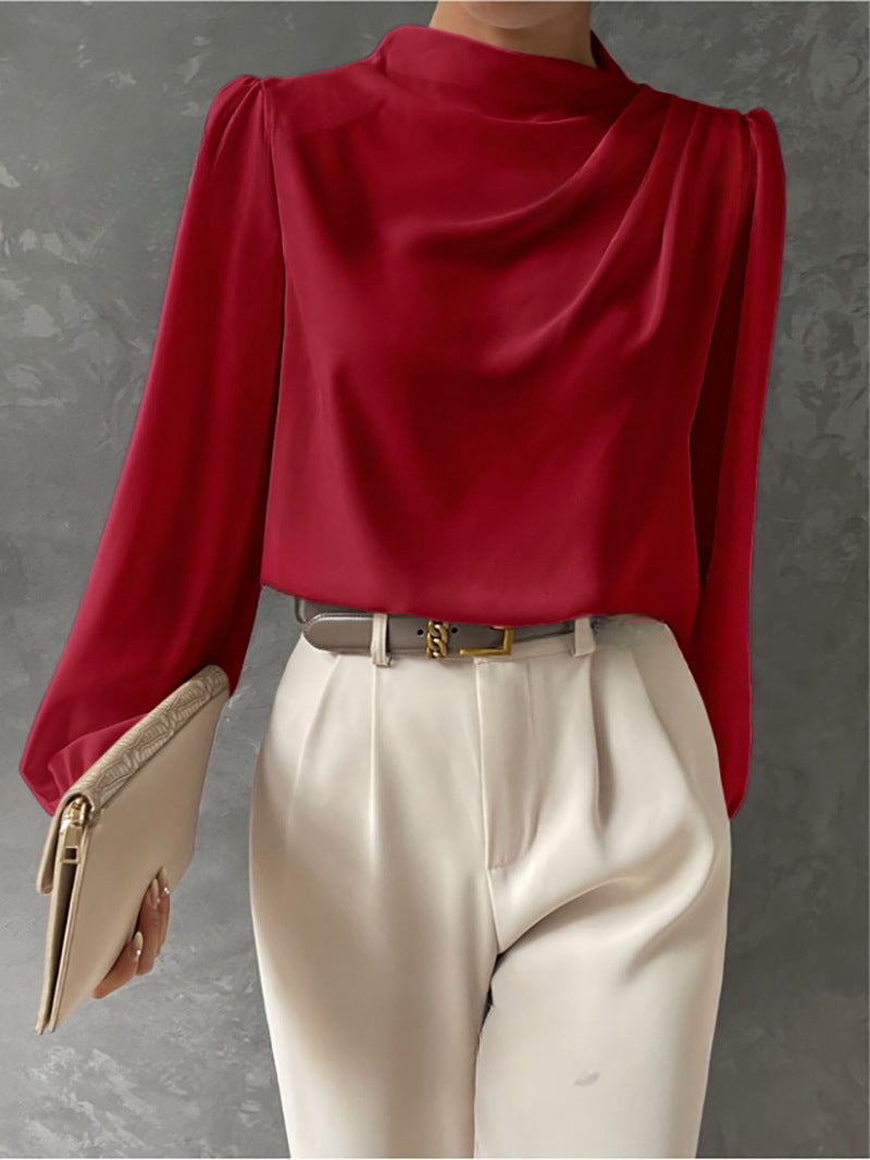Women's draped long-sleeve blouse
