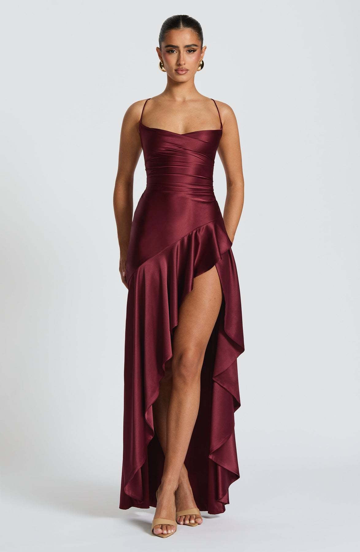 Elara | Asymmetrical Ruffle Maxi Dress