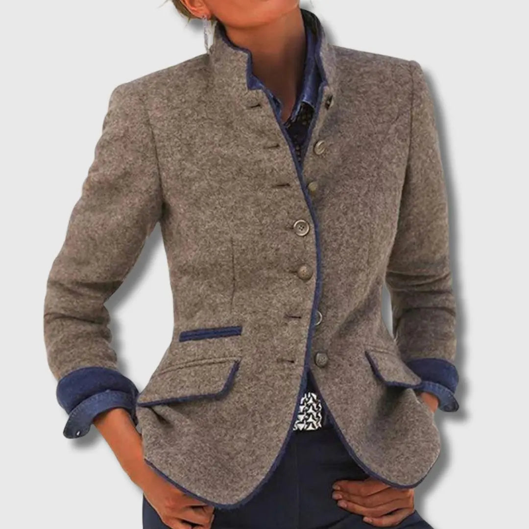 Deborah | Women's Stand Collar Blazer – Tailored Single-Breasted with Contrast Trim Pockets