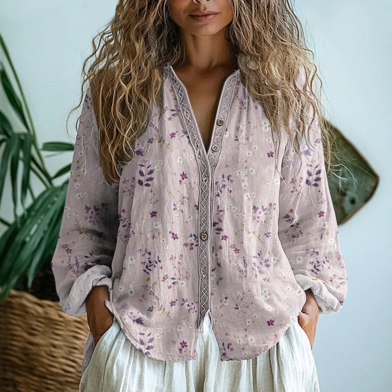 Helen | Women's Vintage Leaf-Print Button-Front Shirt original product image 2