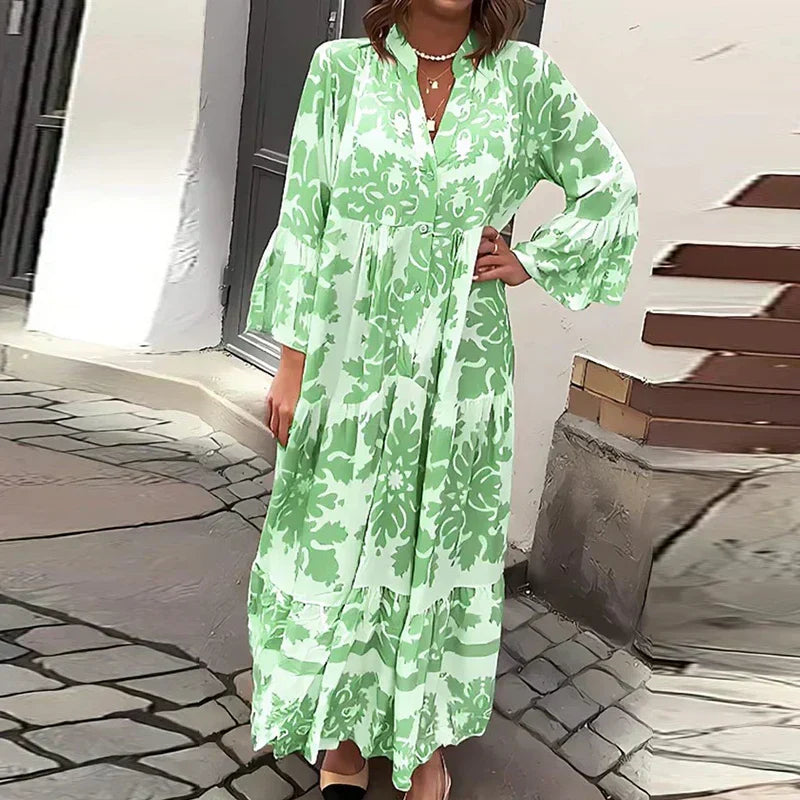 Women's Boho Flowy Printed Draped Maxi Dress