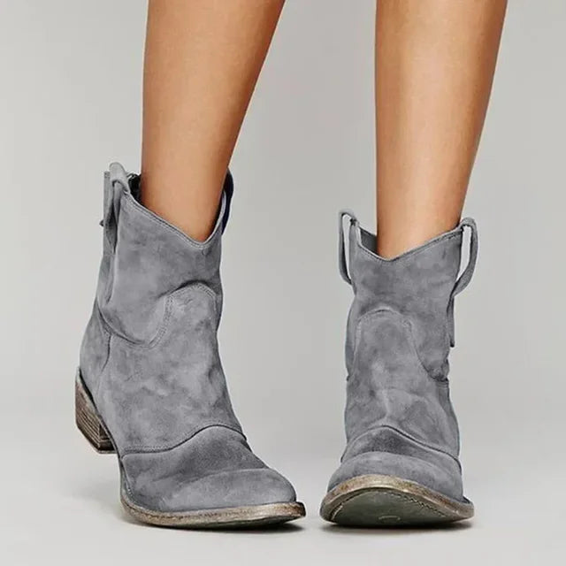 Judith | Women's Short Cowboy Boots with Pull-On Style, Block Heel and Scooped Topline