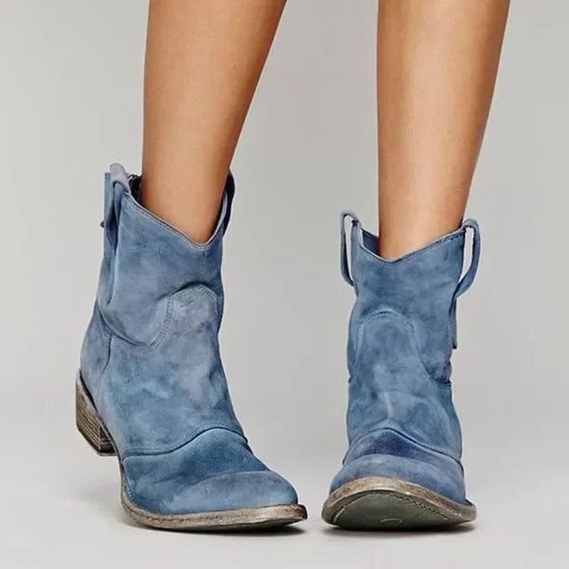 Judith | Women's Short Cowboy Boots with Pull-On Style, Block Heel and Scooped Topline