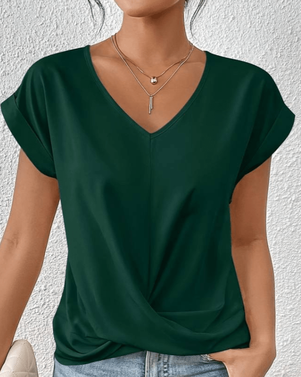 Women's V Neck Twist Front Short Sleeve Top