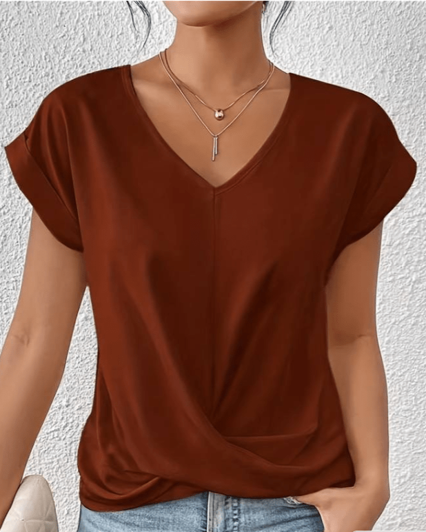 Women's V Neck Twist Front Short Sleeve Top