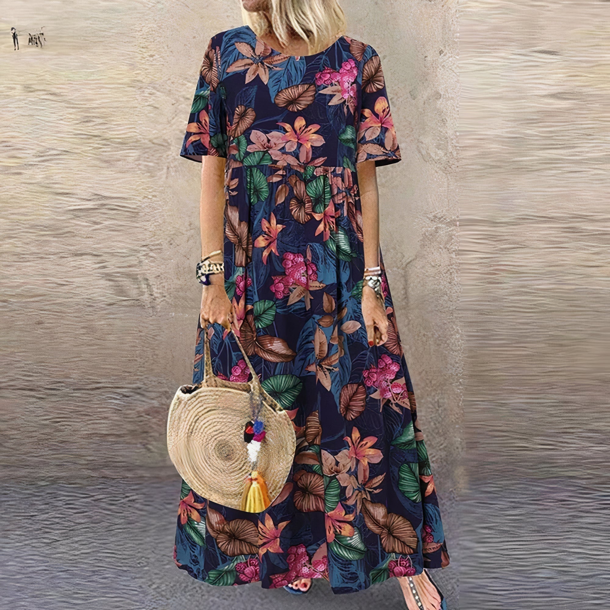 Women's Floral Lace Flowy Draped Maxi Dress