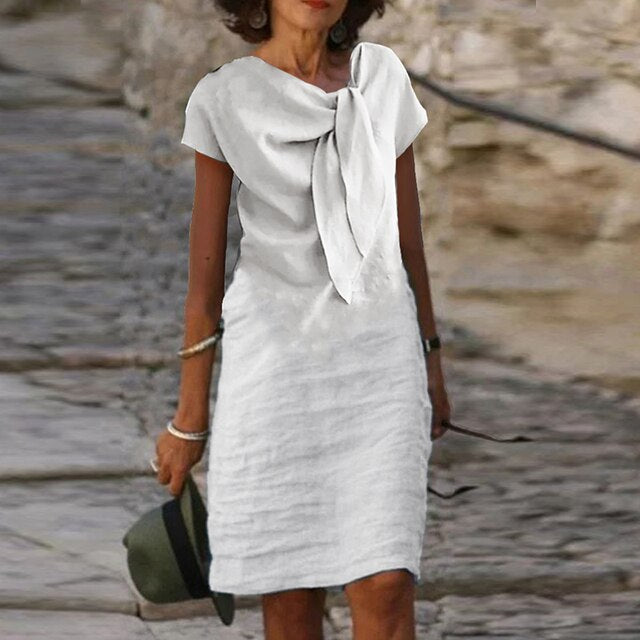 Women's Bow Neck Short Sleeve Midi Dress