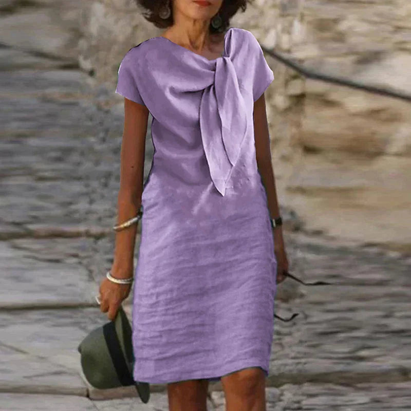 Women's Bow Neck Short Sleeve Midi Dress